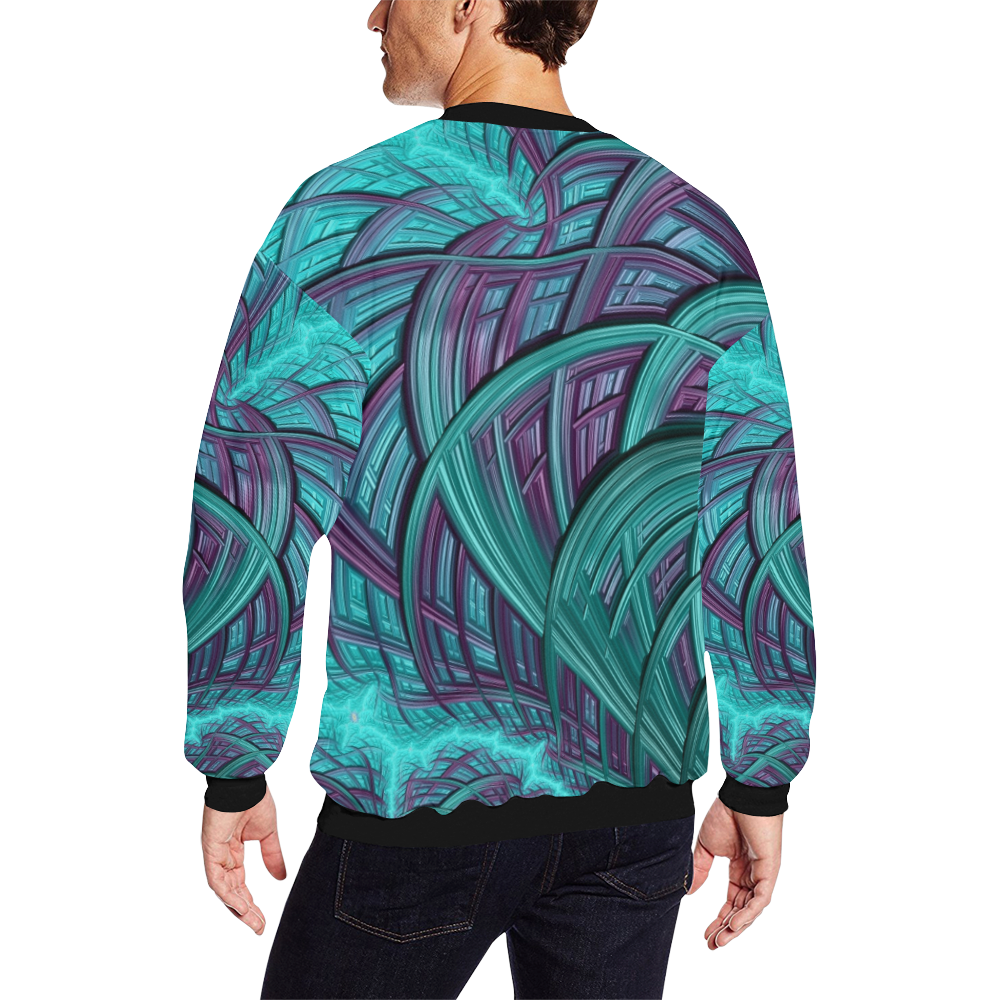 Lightning Storm over the Ocean Fractal Abstract All Over Print Crewneck Sweatshirt for Men/Large (Model H18)