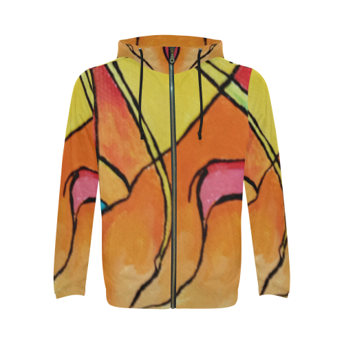 ABSTRACT All Over Print Full Zip Hoodie for Men/Large Size (Model H14)