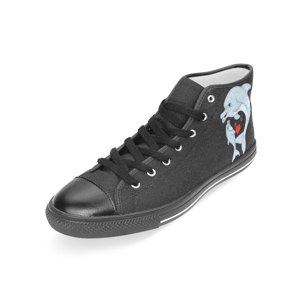 Dolphin Love Black Women's Classic High Top Canvas Shoes (Model 017)