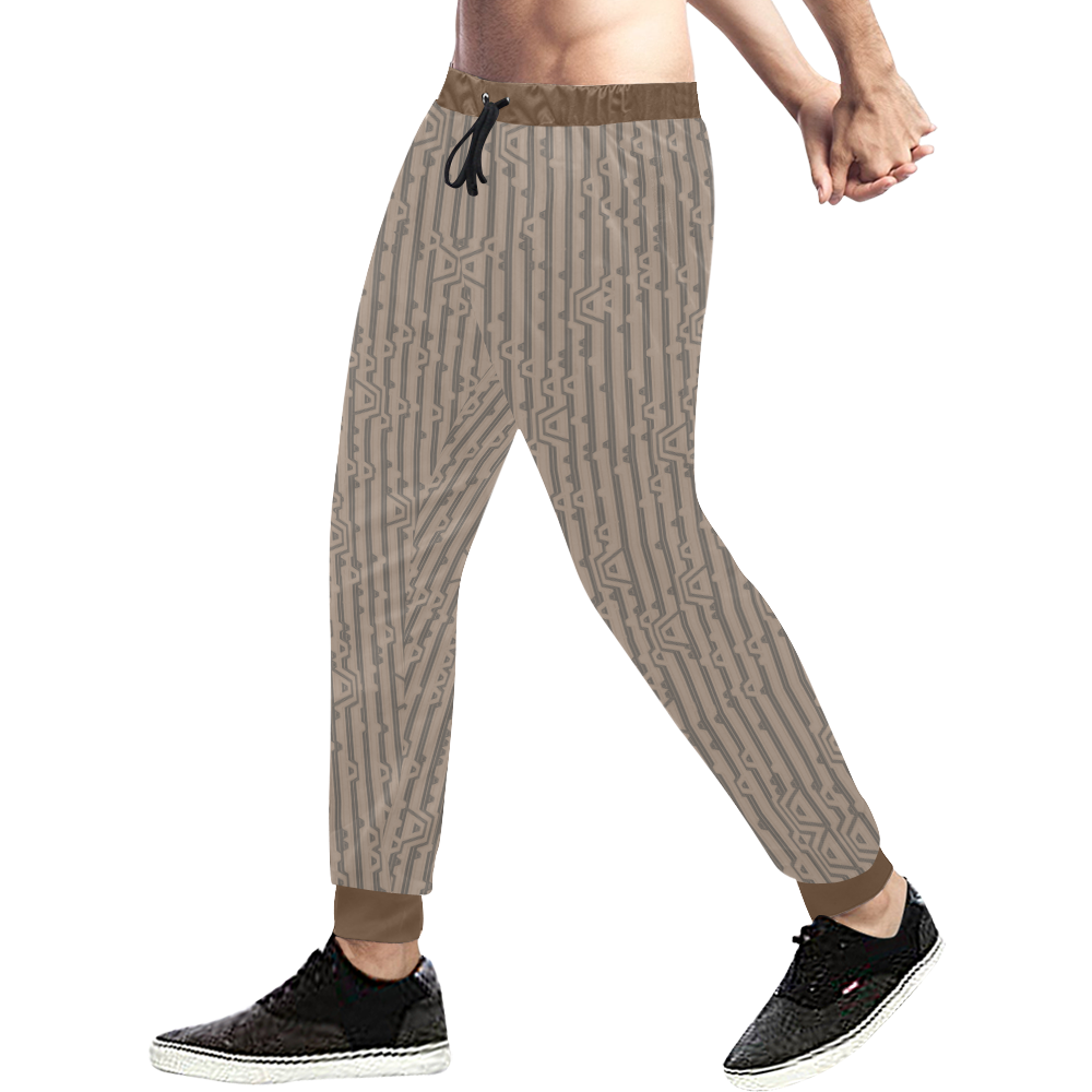 Beige Techie Stripe Men's All Over Print Sweatpants (Model L11)