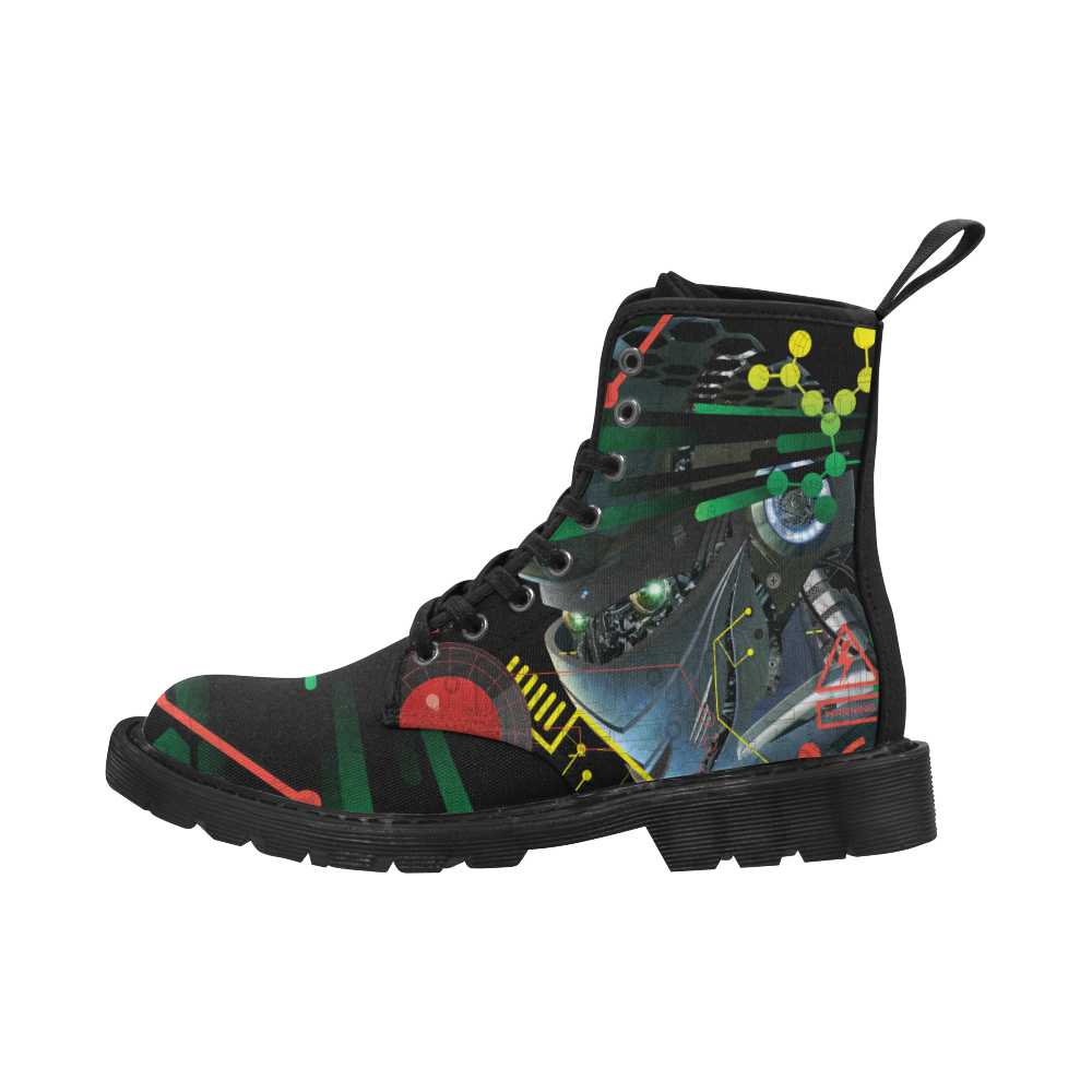 green yellow red techno rageon Martin Boots for Men (Black) (Model 1203H)