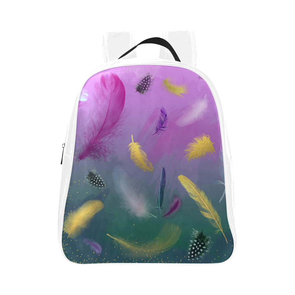 Dancing Feathers - Pink and Green School Backpack (Model 1601)(Small)