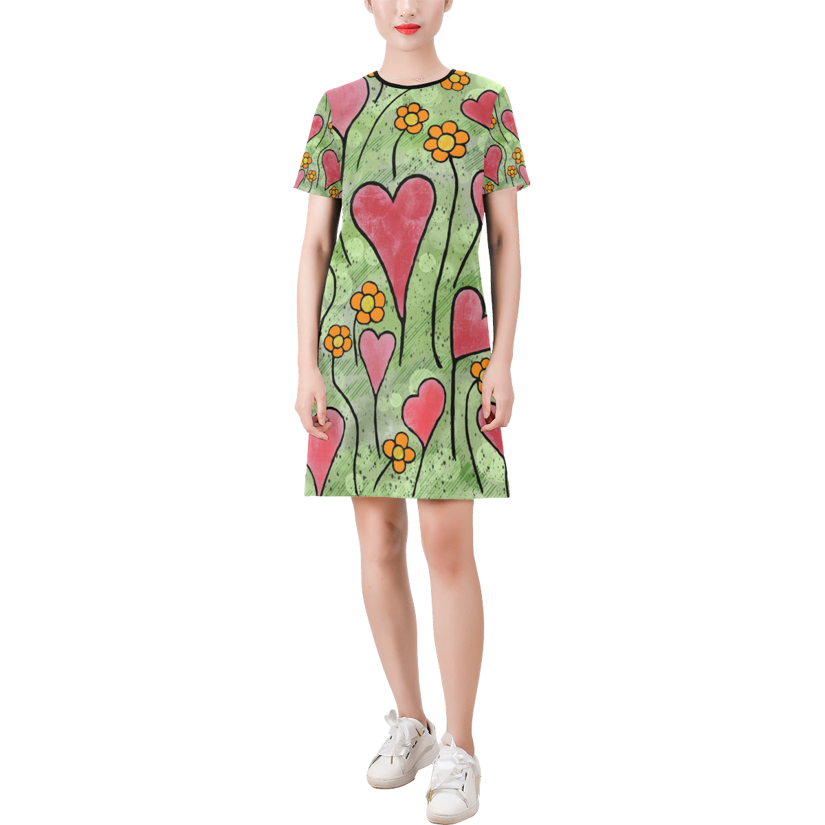 Where Love Grows. Inspired by the Magic Island of Gotland. Short-Sleeve Round Neck A-Line Dress (Model D47)