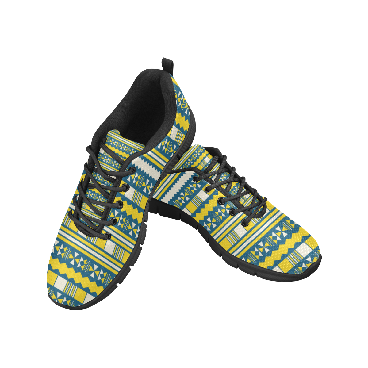 Blue With Yellow Aztec Women's Breathable Running Shoes (Model 055)