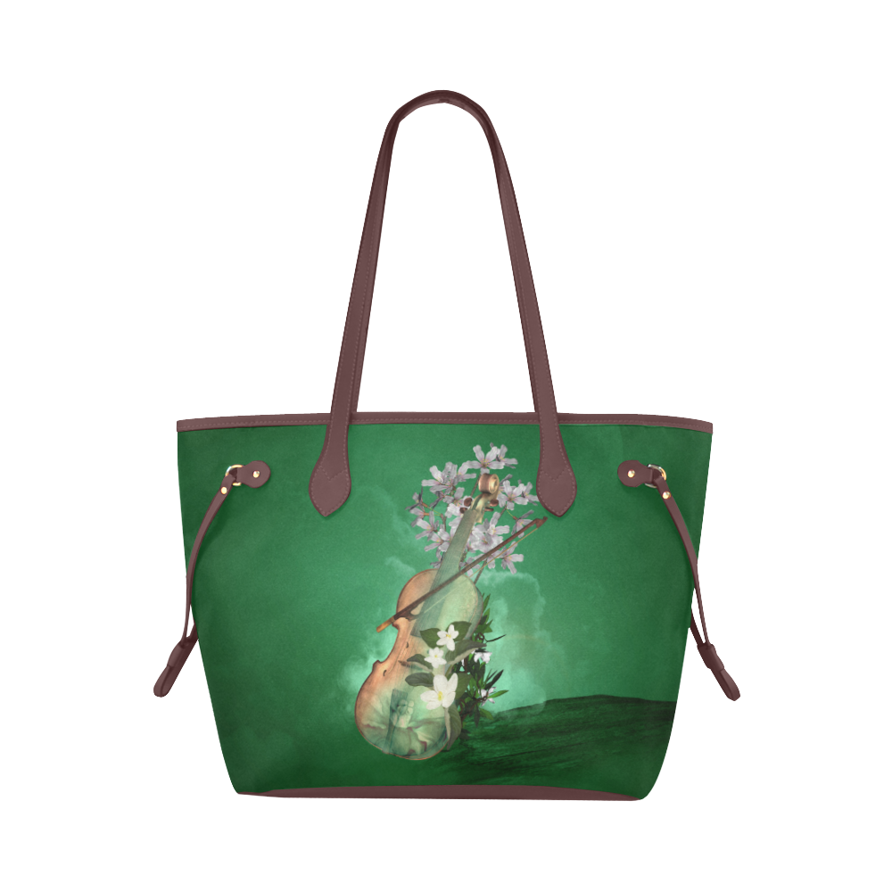 Violin with flowers Clover Canvas Tote Bag (Model 1661)