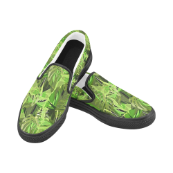 Tropical Jungle Leaves Camouflage Women's Unusual Slip-on Canvas Shoes (Model 019)
