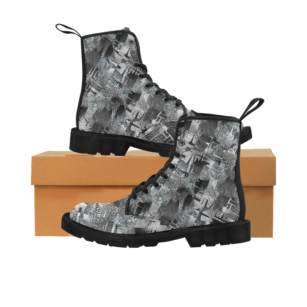 Noir Fractal Martin Boots for Women (Black) (Model 1203H)
