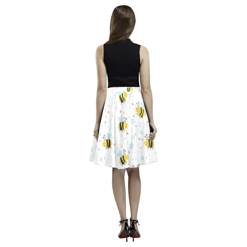 Cute Bee Pattern Melete Pleated Midi Skirt (Model D15)