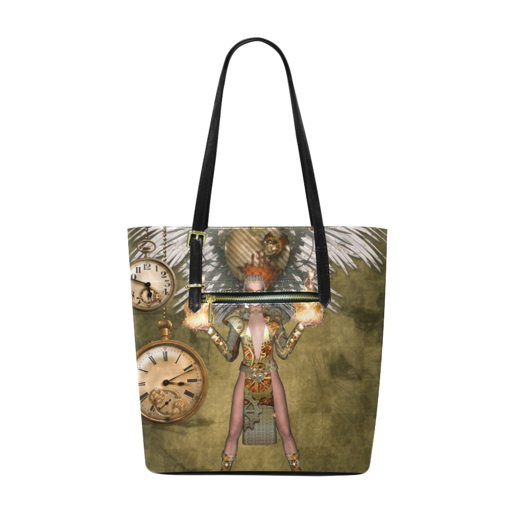 Steampunk lady with clocks and gears Euramerican Tote Bag/Small (Model 1655)