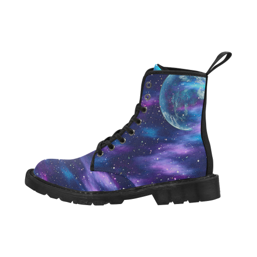 purple blue galaxy Martin Boots for Women (Black) (Model 1203H)