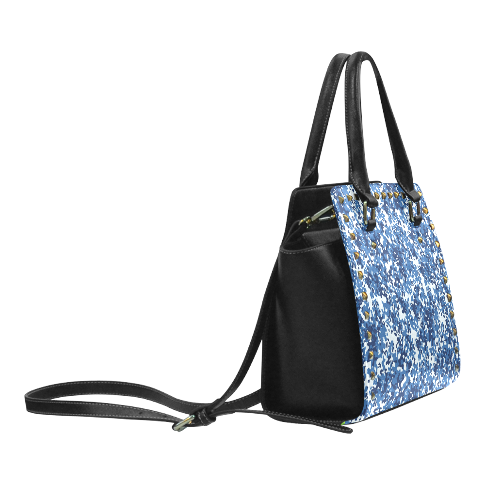 Digital Blue Camouflage Rivet Shoulder Handbag (Model 1645)