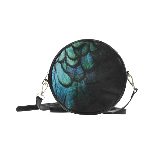blue feathered peacock bird Round Sling Bag (Model 1647)