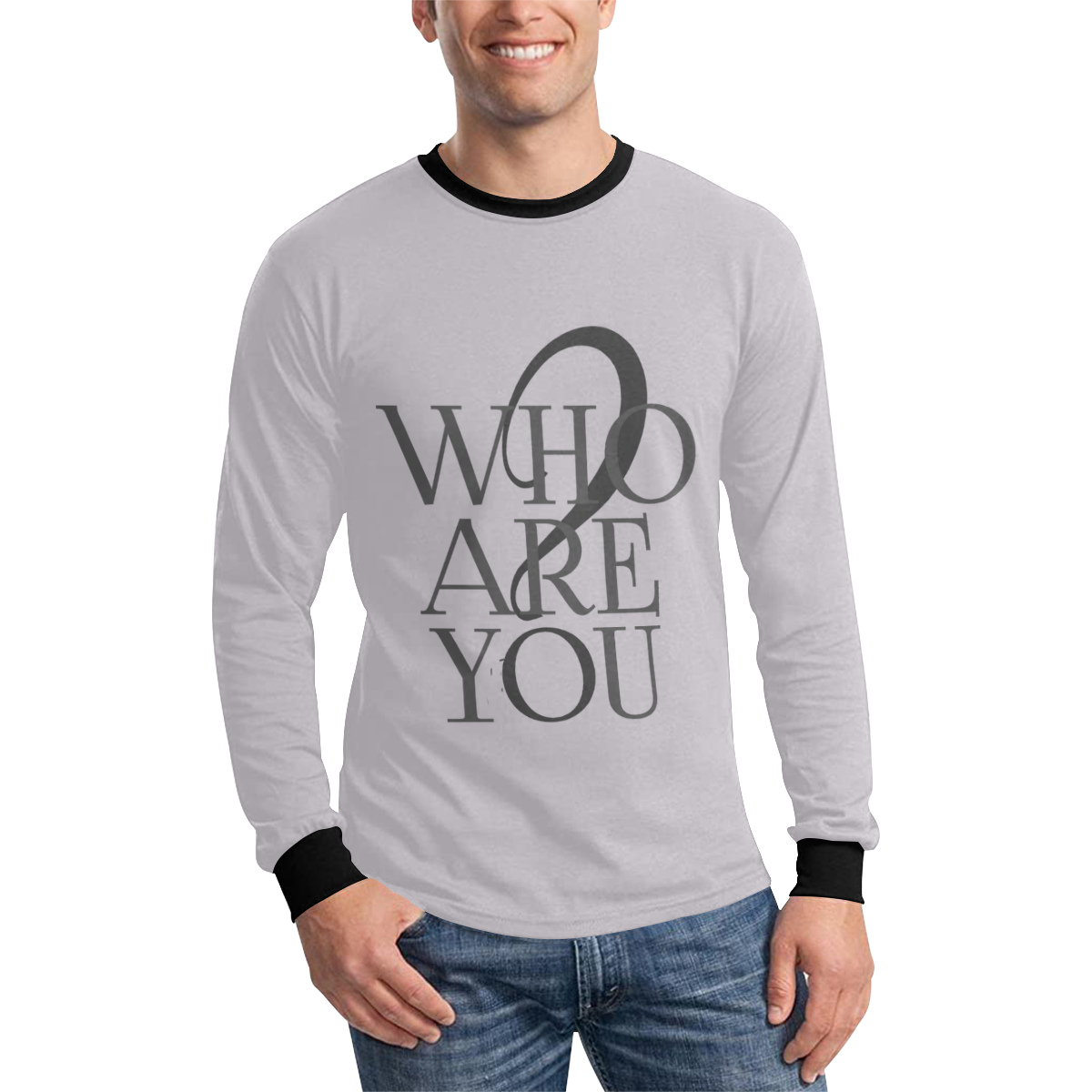 Whoareyou? Off-Grey Men's All Over Print Long Sleeve T-shirt (Model T51)