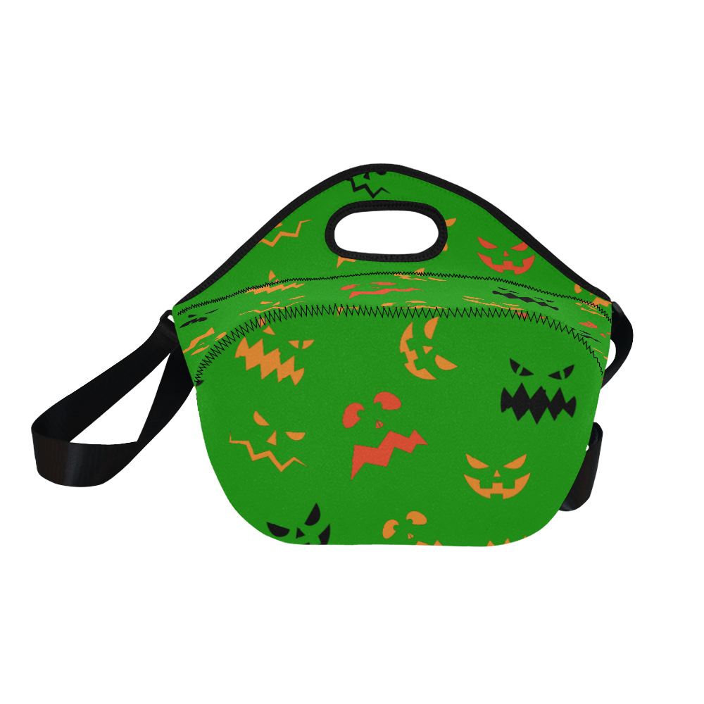 Pumpkin Faces HALLOWEEN GREEN Neoprene Lunch Bag/Large (Model 1669)