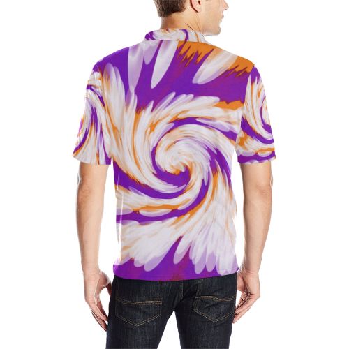 Purple Orange Tie Dye Swirl Abstract Men's All Over Print Polo Shirt (Model T55)