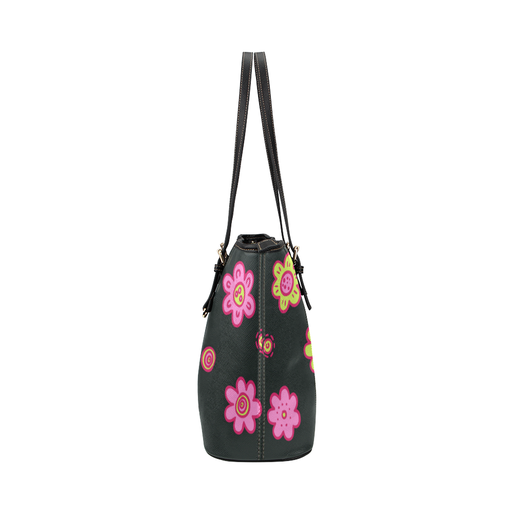 bolso de flores Leather Tote Bag/Small (Model 1651)