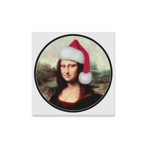 Christmas Mona Lisa with Santa Hat White Canvas Print 16"x16"