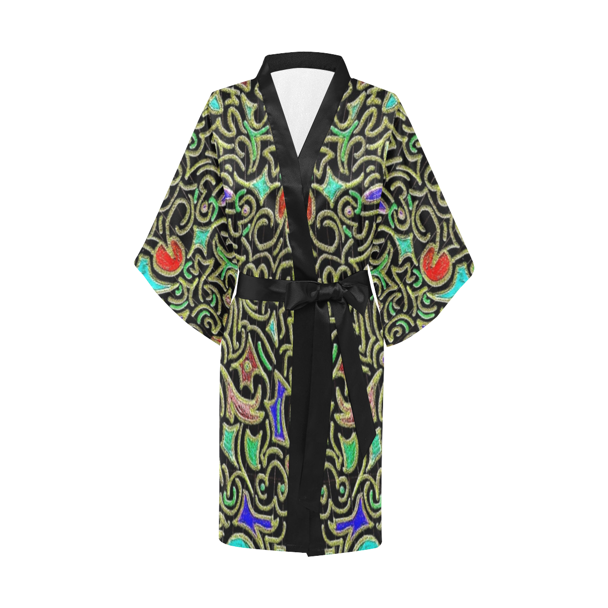 swirl retro abstract with gold accents Kimono Robe