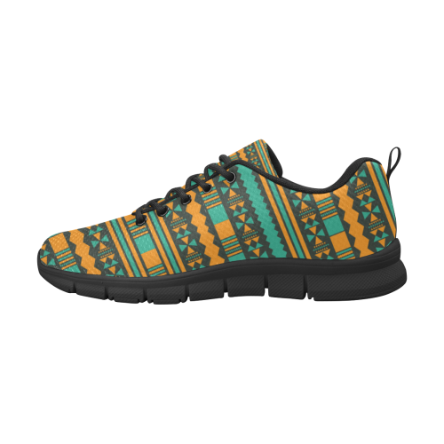 Green and Yellow Aztec Tribal Women's Breathable Running Shoes/Large (Model 055)