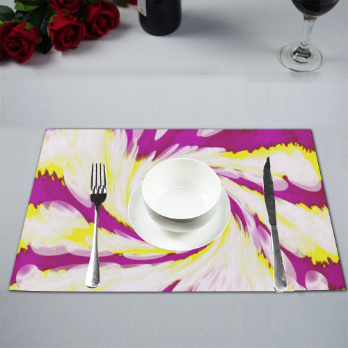Pink Yellow Tie Dye Swirl Abstract Placemat 12’’ x 18’’ (Set of 6)