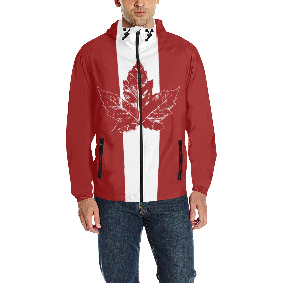 Cool Canada Flag Jackets Retro Red All Over Print Quilted Windbreaker for Men (Model H35)