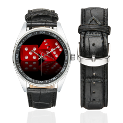 Las Vegas Craps Dice (Black) Men's Casual Leather Strap Watch(Model 211)