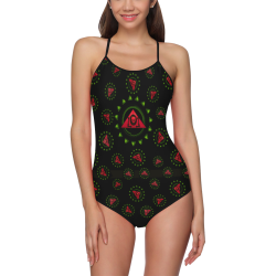 The Lowest of Low Triangle Skull Roses Strap Swimsuit ( Model S05)