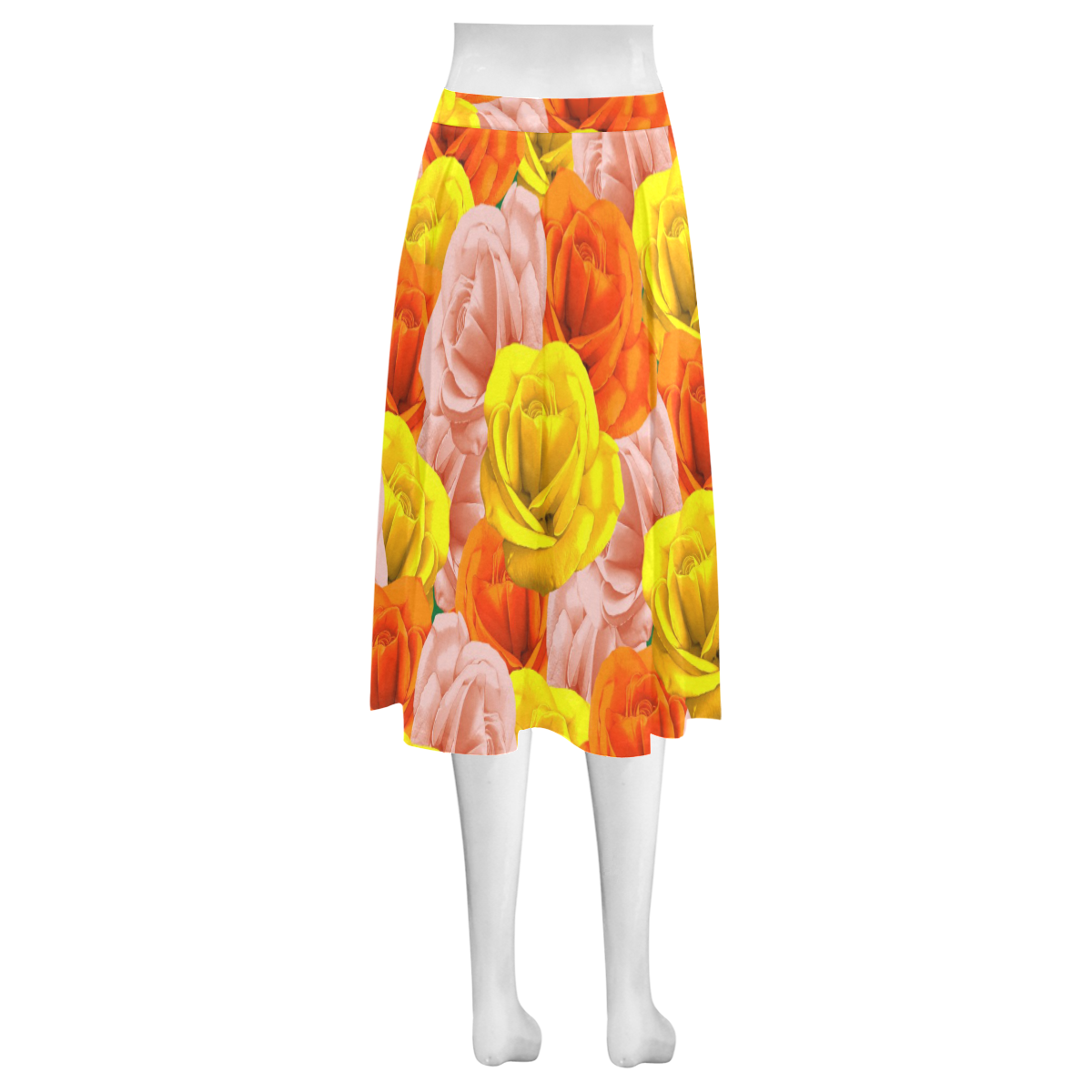 Roses Pastel Colors Floral Collage Mnemosyne Women's Crepe Skirt (Model D16)