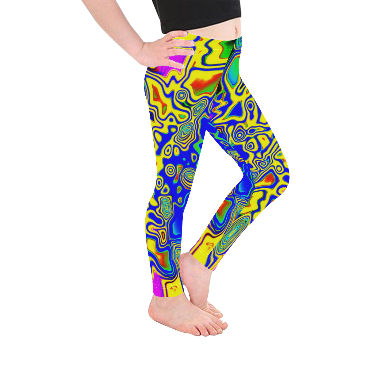 Paint Drop Yellow Kid's Ankle Length Leggings (Model L06)