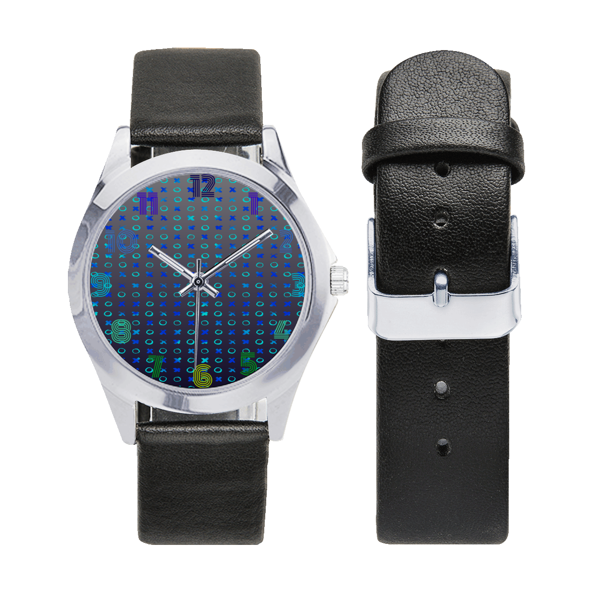 xoswatch Unisex Silver-Tone Round Leather Watch (Model 216)