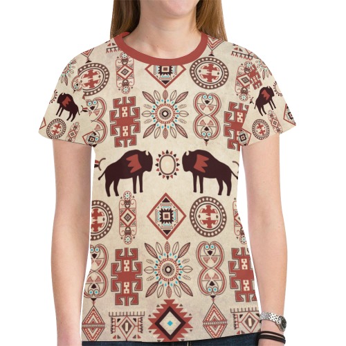 American Native Buffalo New All Over Print T-shirt for Women (Model T45)