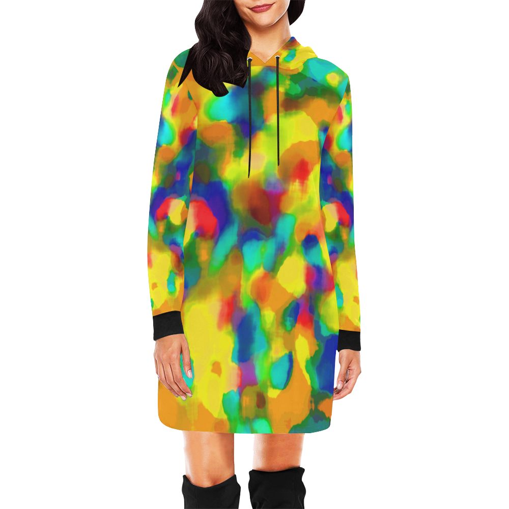 Colorful watercolors texture All Over Print Hoodie Mini Dress (Model H27)