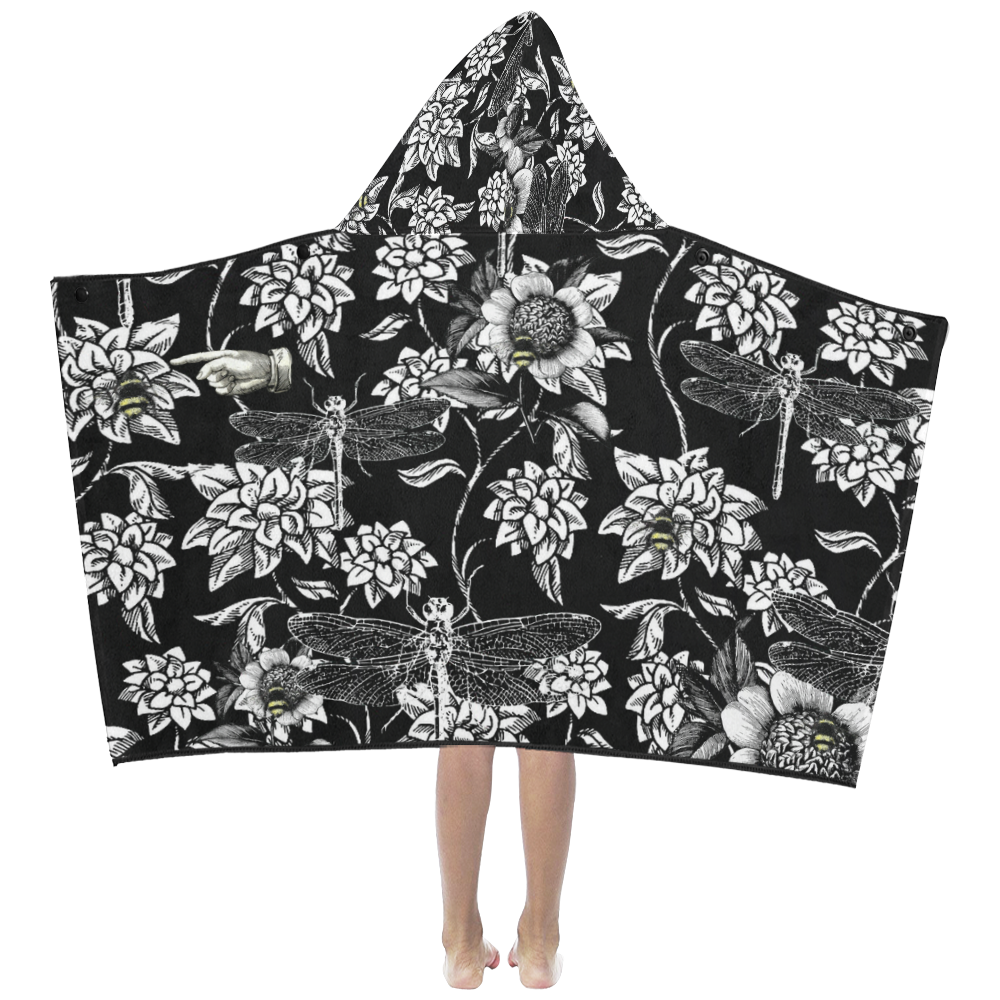 Black and White Nature Garden Kids' Hooded Bath Towels