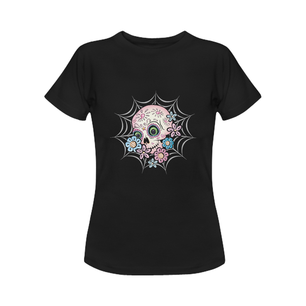 Sweet Sugar Skull & Flowers Women's Classic T-Shirt (Model T17）