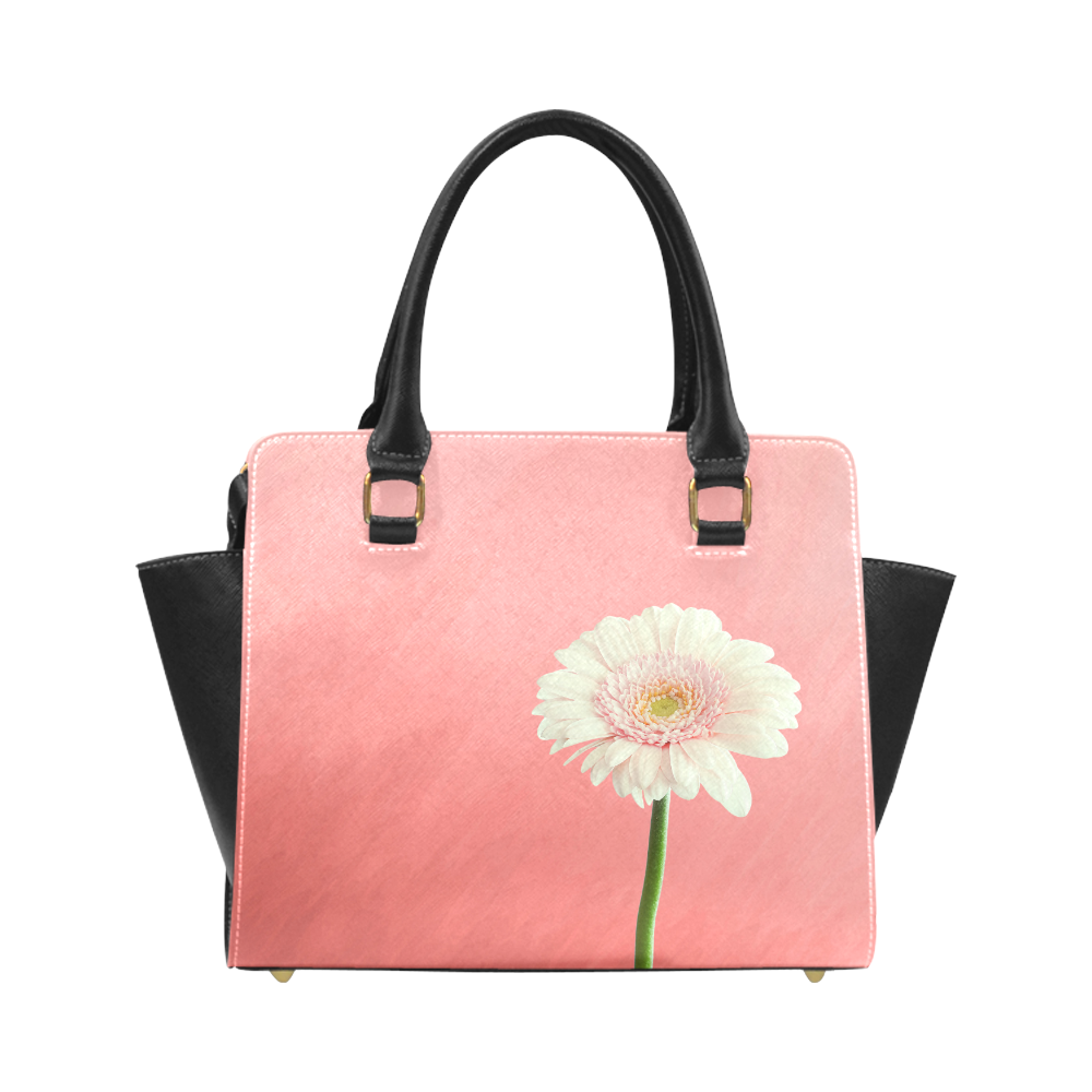 Gerbera Daisy - White Flower on Coral Pink Classic Shoulder Handbag (Model 1653)