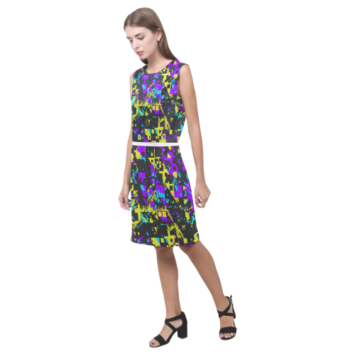 Purple yelllow squares Eos Women's Sleeveless Dress (Model D01)