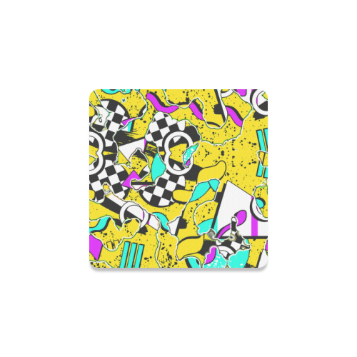 Shapes on a yellow background Square Coaster