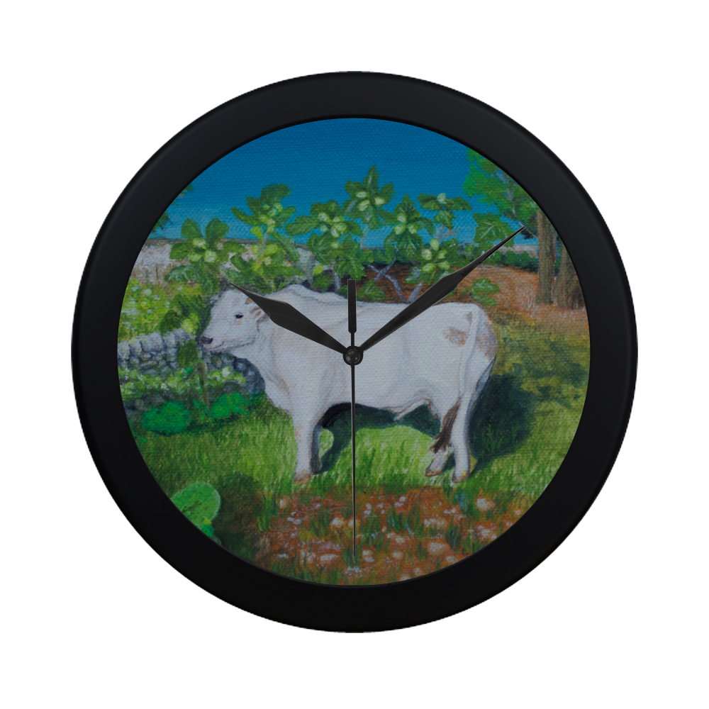 Anna Lipari Sicilian White Cow Oil Painting Circular Plastic Wall clock