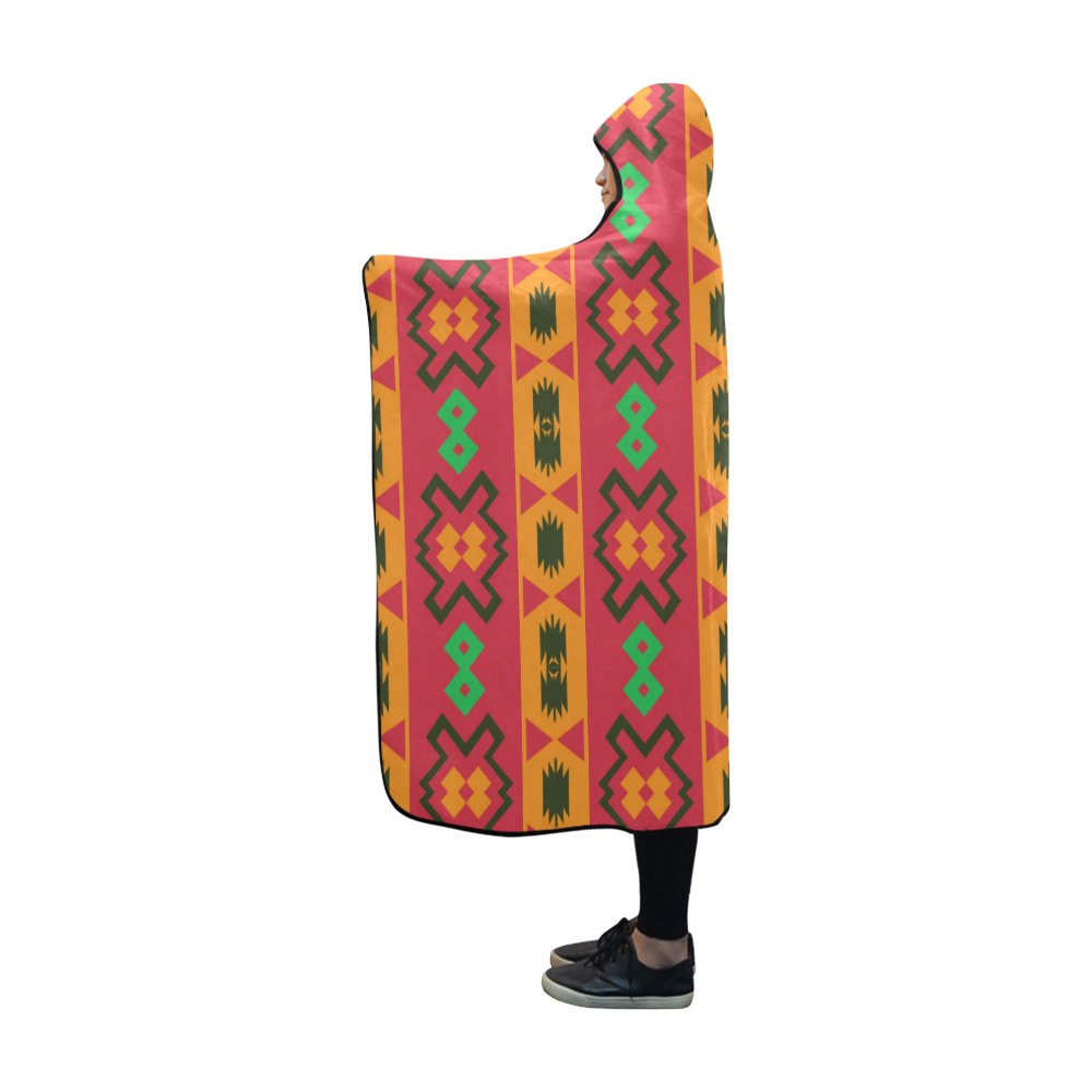 Tribal shapes in retro colors (2) Hooded Blanket 60''x50''