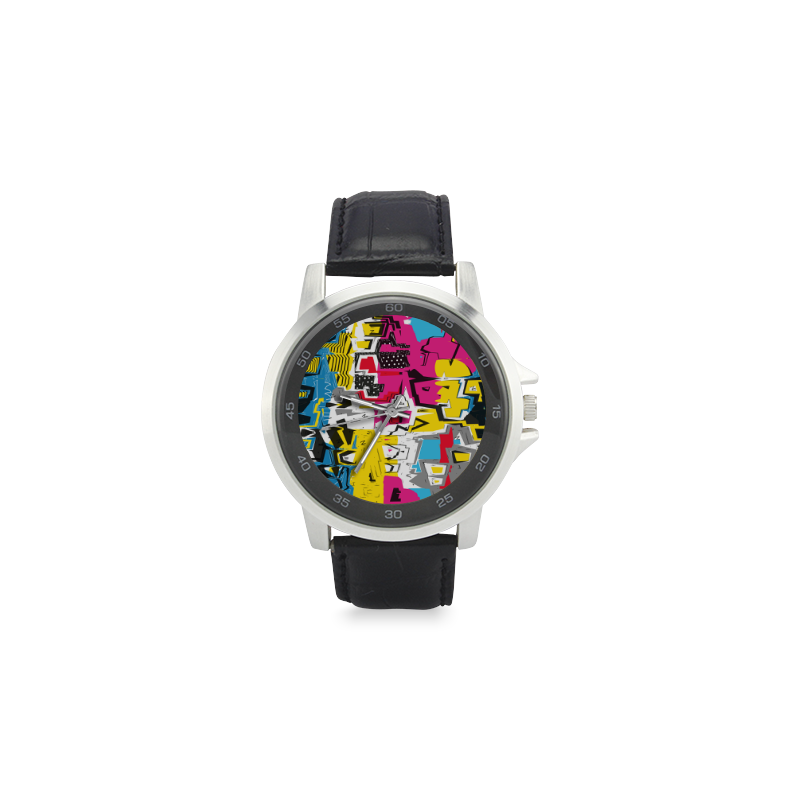 Distorted shapes Unisex Stainless Steel Leather Strap Watch(Model 202)