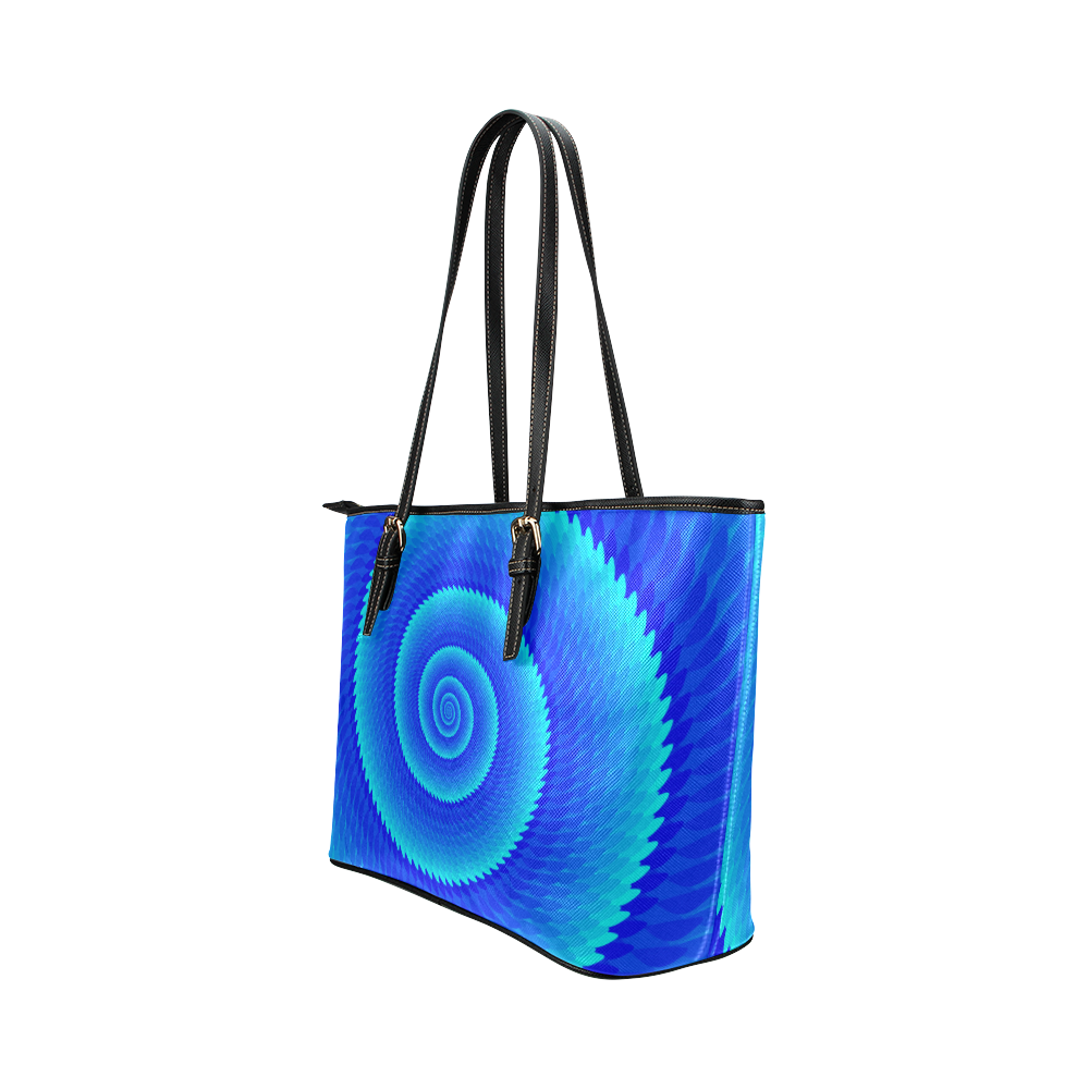 Royal blue wave spiral Leather Tote Bag/Large (Model 1651)