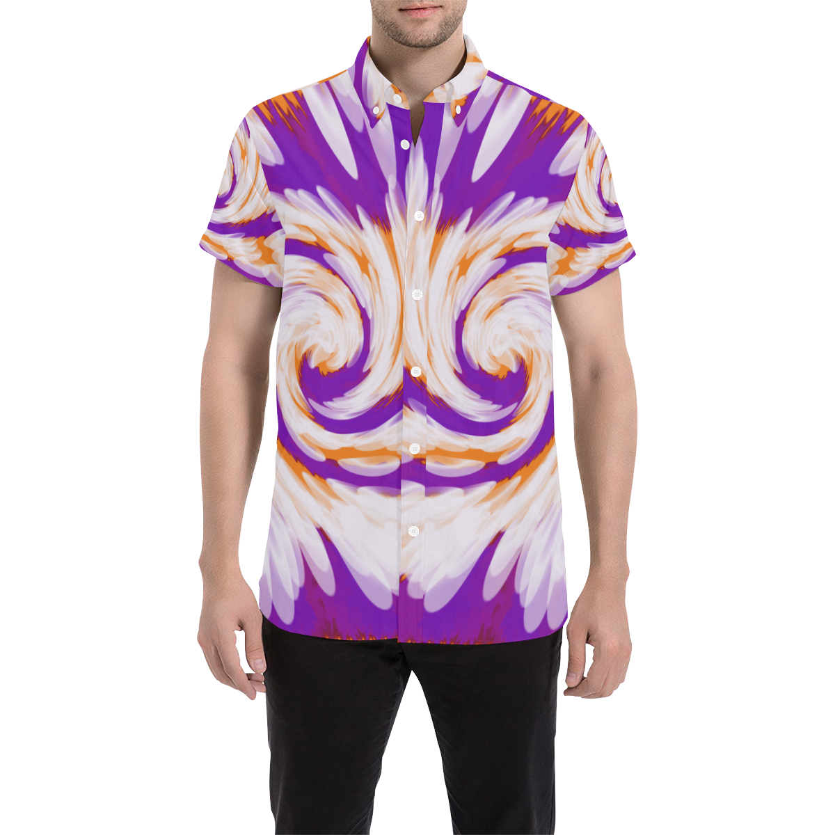 Purple Orange Tie Dye Swirl Abstract Men's All Over Print Short Sleeve Shirt (Model T53)