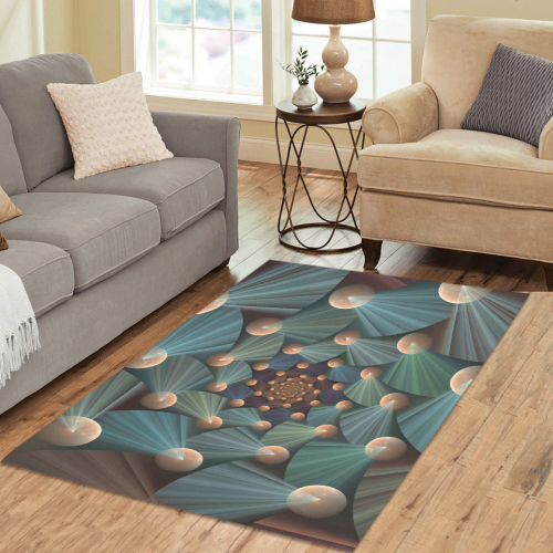 Modern Abstract Fractal Art With Depth Brown Slate Turquoise Area Rug 5'3''x4'