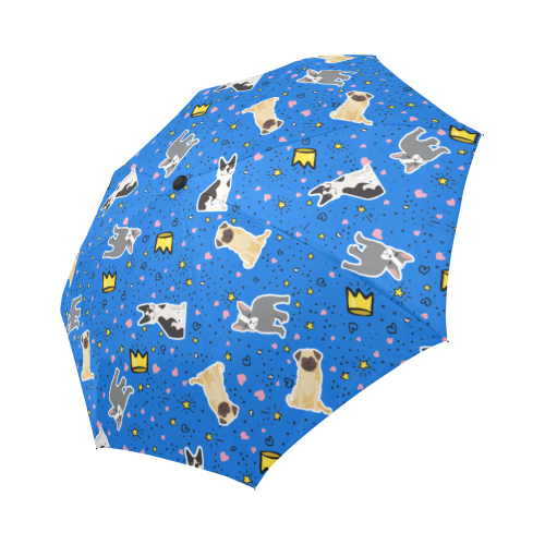 Pugs, Frenchies, Bostons on Blue Auto Umbrella Auto-Foldable Umbrella (Model U04)
