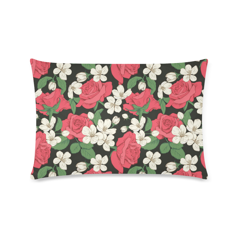Pink, White and Black Floral Custom Zippered Pillow Case 16"x24"(Twin Sides)