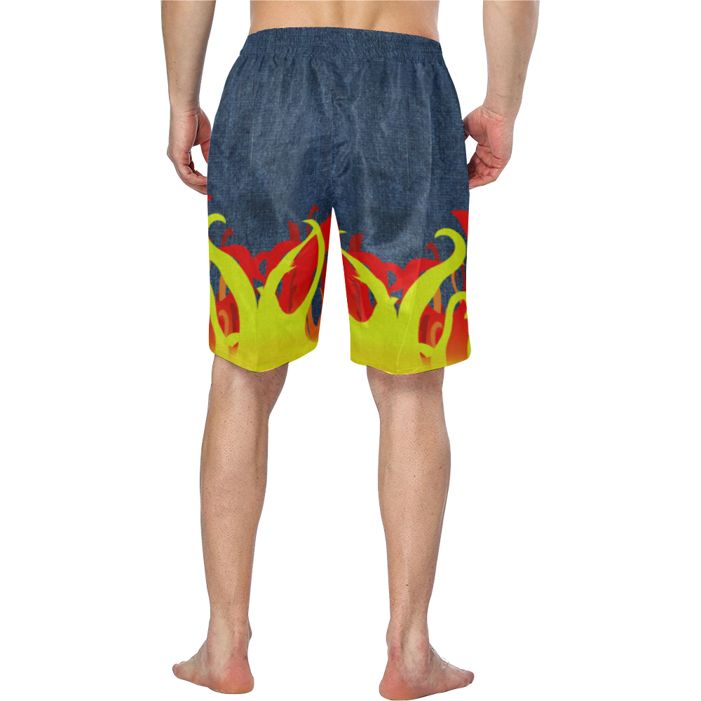 Fire and Flames With Denim Men's Swim Trunk/Large Size (Model L21)
