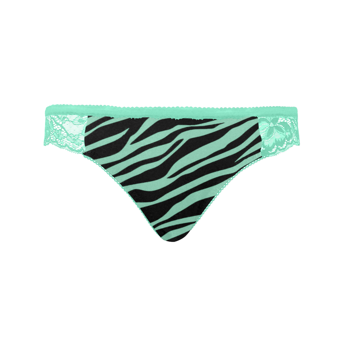 Mint Green Zebra Stripes Green Women's Lace Panty (Model L41)