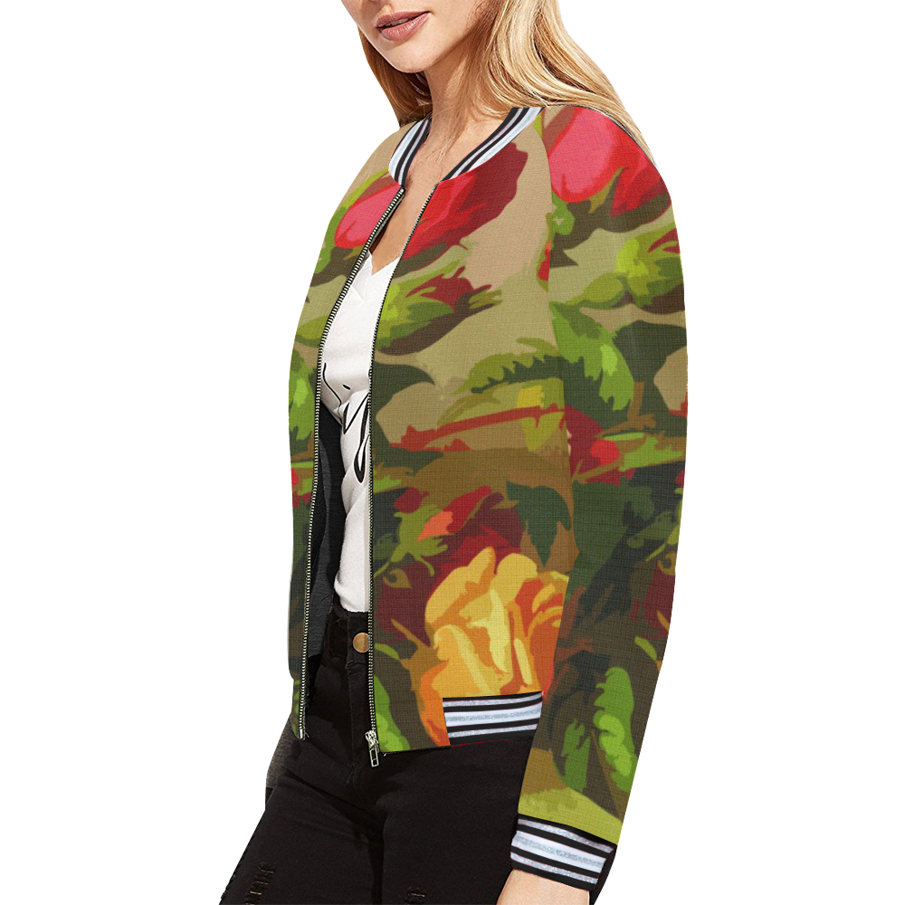 FLORAL DESIGN 10 All Over Print Bomber Jacket for Women (Model H21)