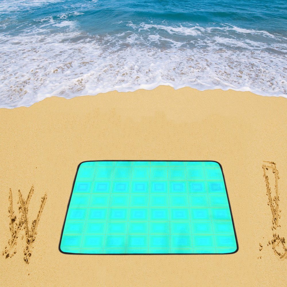 Baby blue yellow multicolored multiple squares Beach Mat 78"x 60"