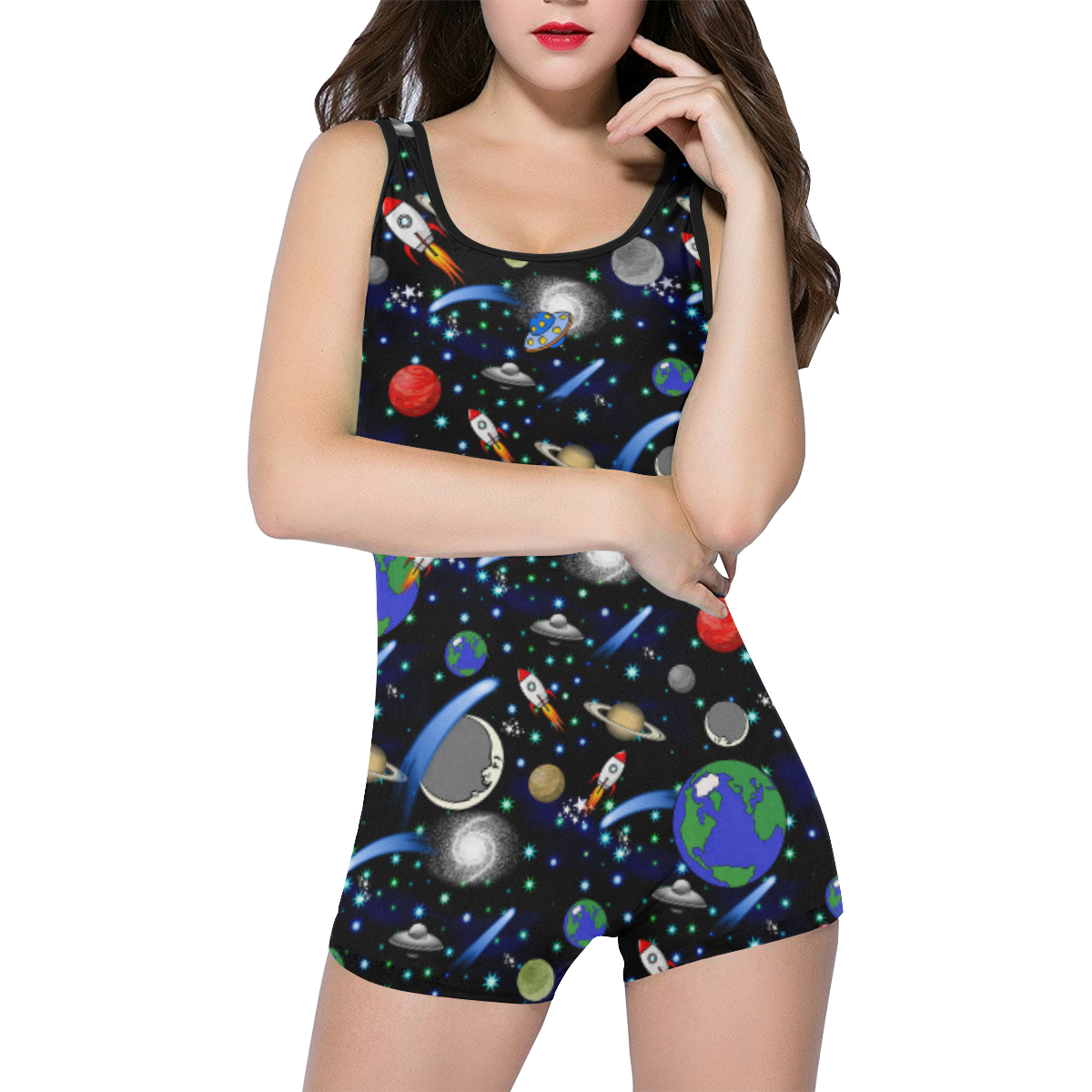 Galaxy Universe - Planets, Stars, Comets, Rockets Classic One Piece Swimwear (Model S03)